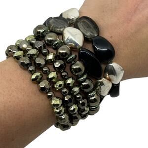 Chic Black and Gray Beaded Stretch Bracelet Set